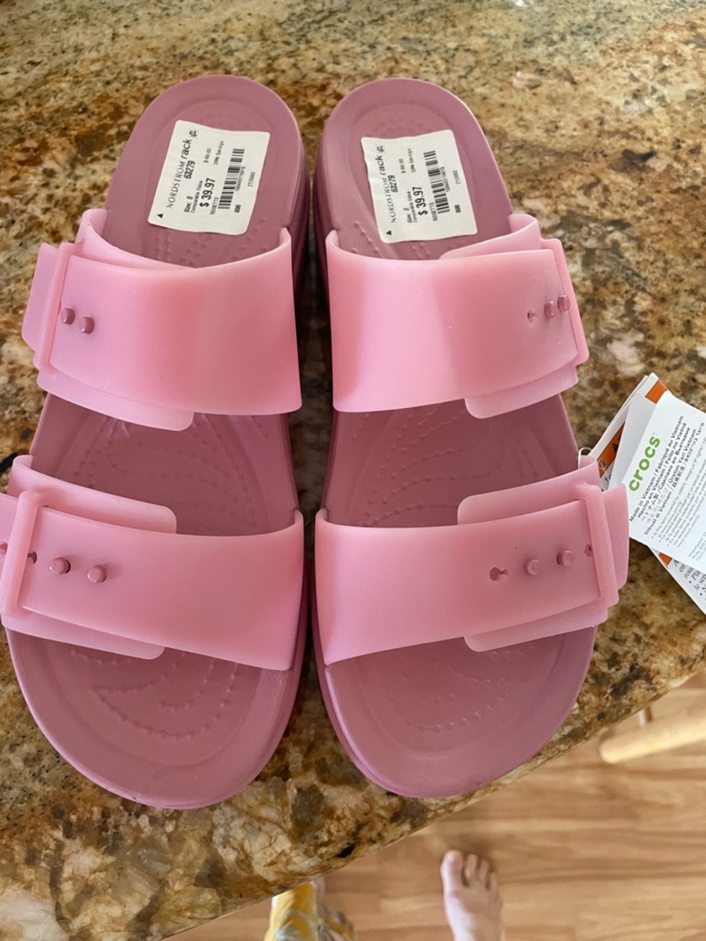 CROCS Pink Double Strap Slide Sandals